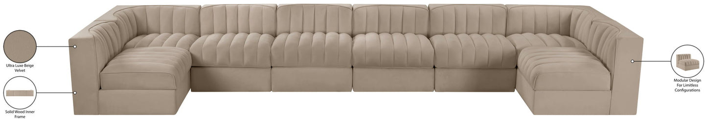 Rummi - Velvet Performance Fabric Upholstered 8 Piece Modular Sectional (With 2 Corner Chairs)