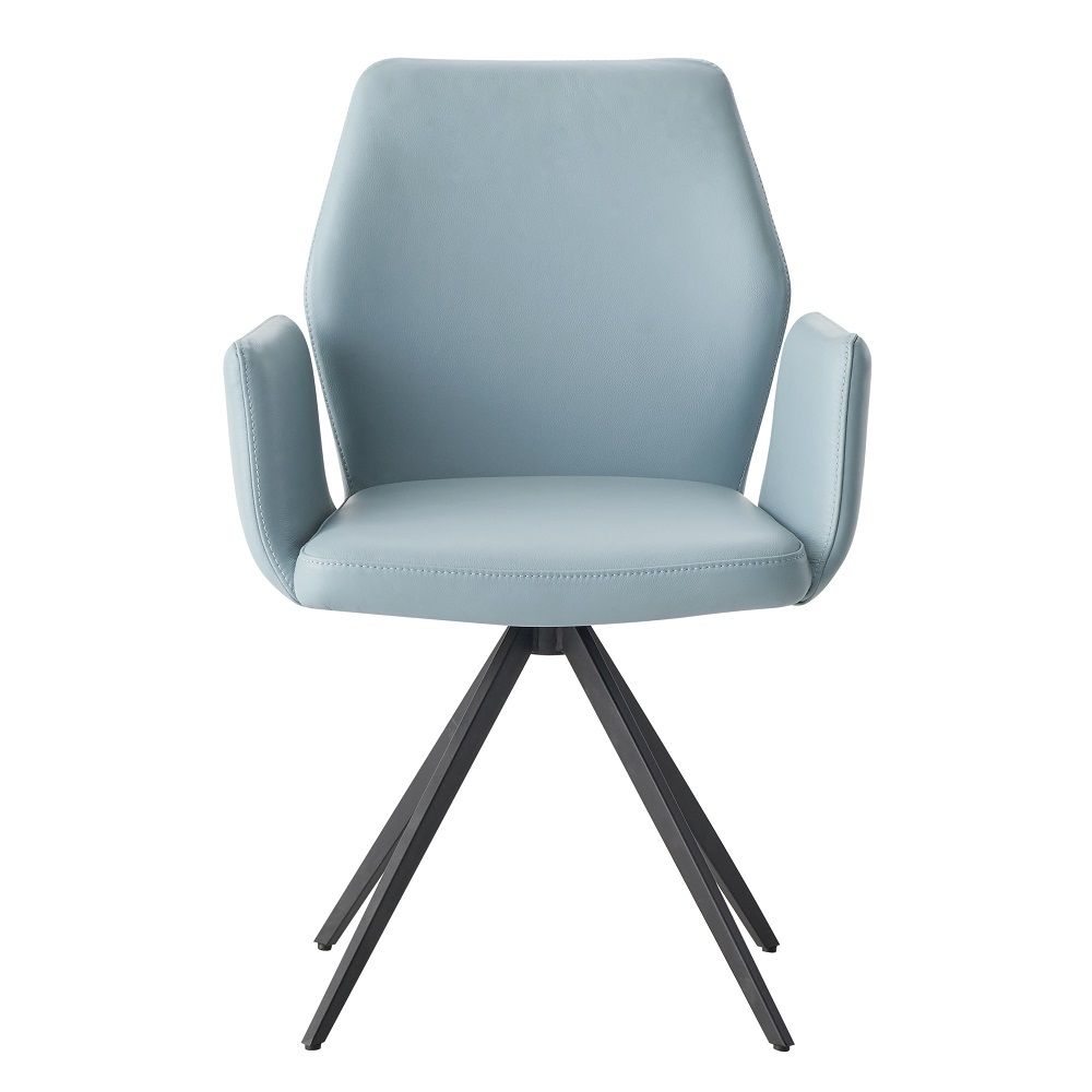 Segismunda - Arm Chair With Swivel - Light Blue Leather & Black