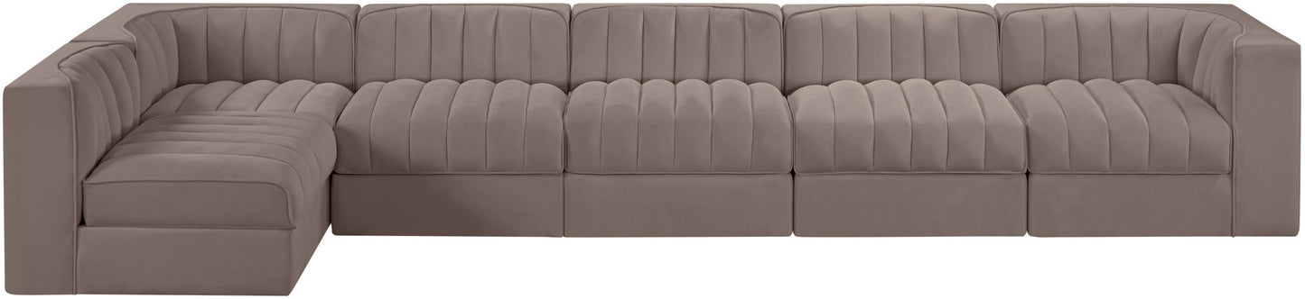 Rummi - Velvet Performance Fabric Upholstered 6 Piece Modular Sectional, L-Shaped (Right)