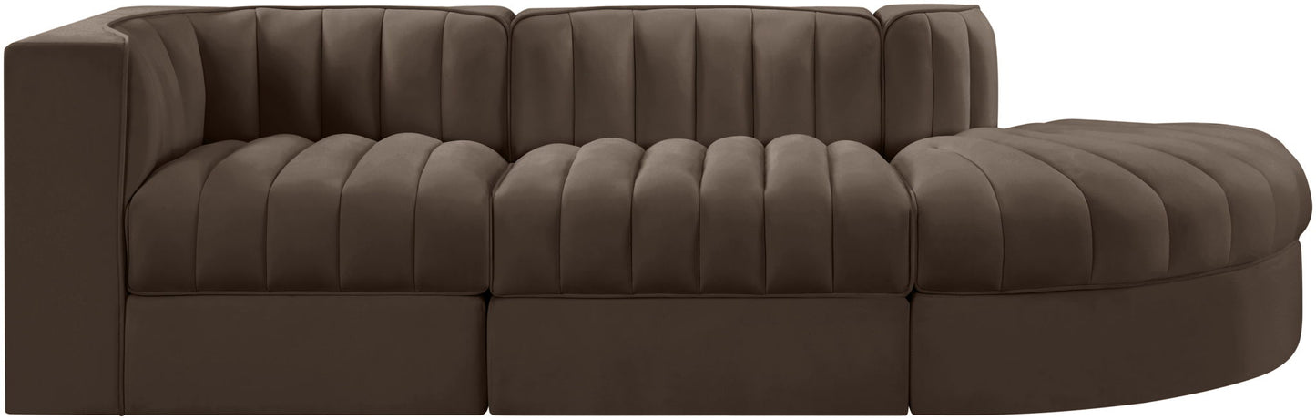 Rummi - Velvet Performance Fabric Upholstered 3 Piece Modular Sectional