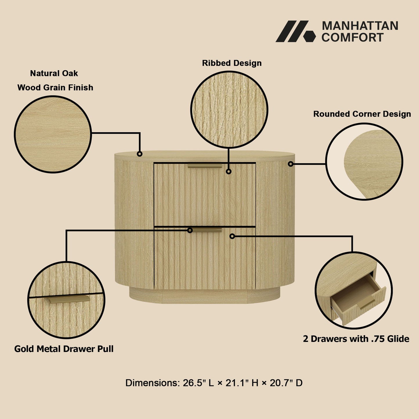 Manhattan Olivia - Wood Nightstand
