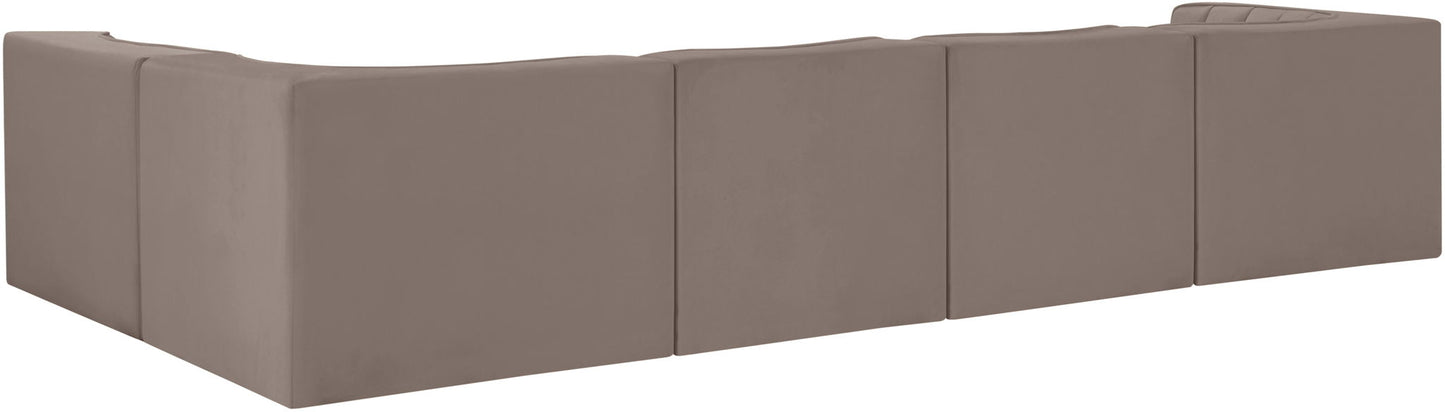 Rummi - Velvet Performance Fabric Upholstered 5 Piece Modular Sectional, L-Shaped (Right)