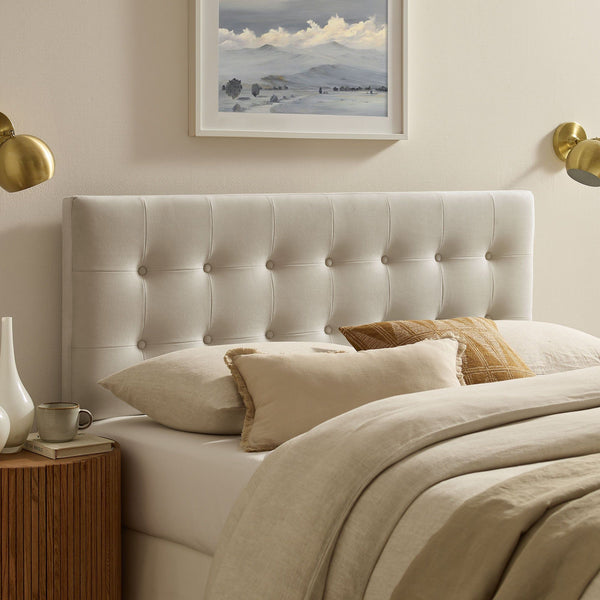 Emily Biscuit Tufted Performance Velvet Headboard - Full, Alabaster