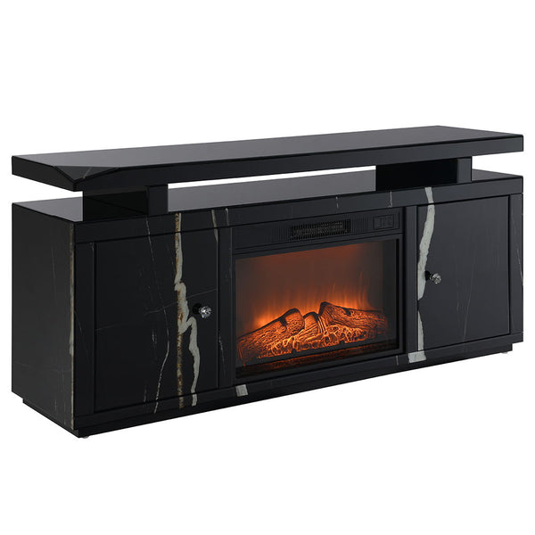 Drisana - TV Stand With Fireplace - Black Mirrored