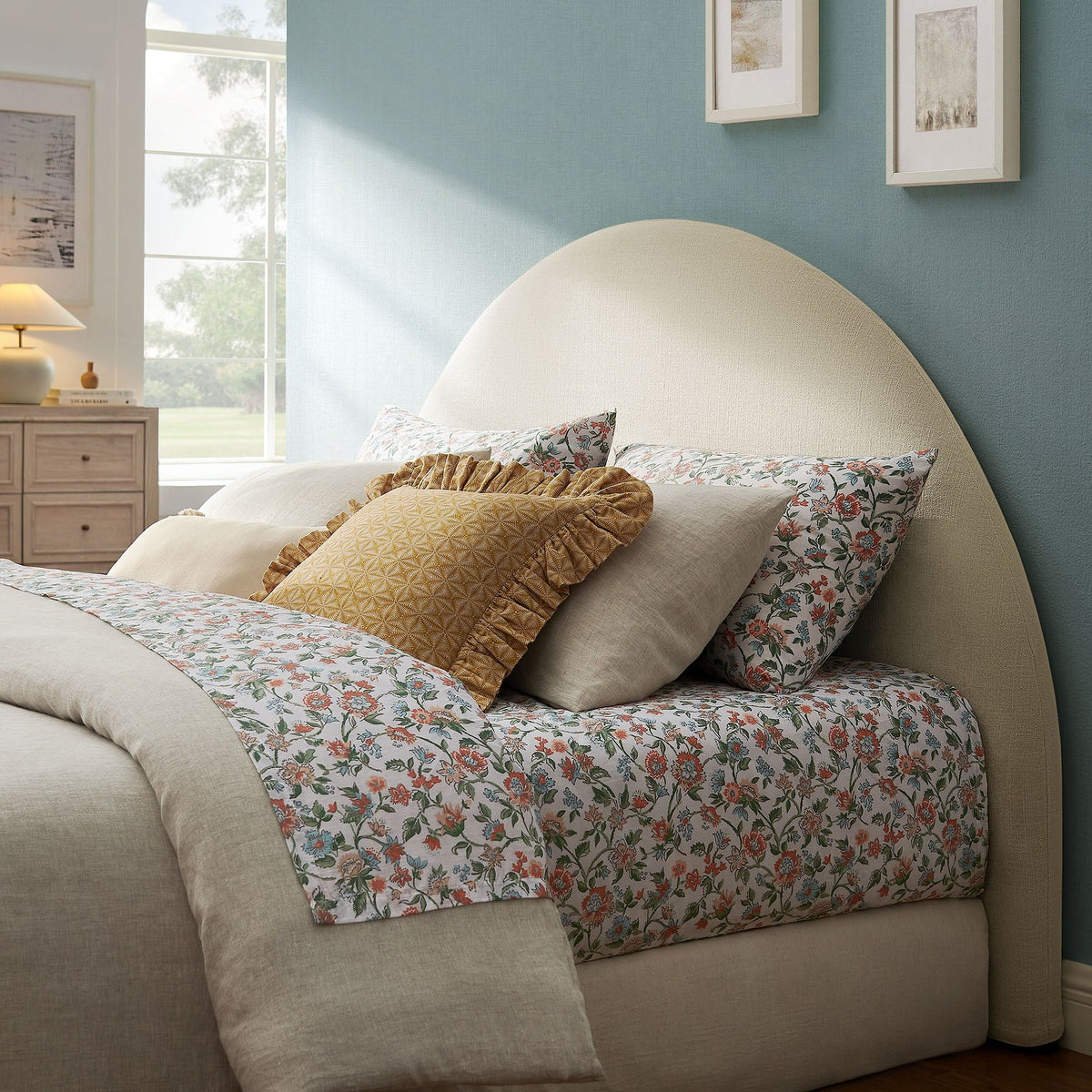Modway Resort Queen Woven Upholstered Fabric Arched Headboard - Queen, Ecru
