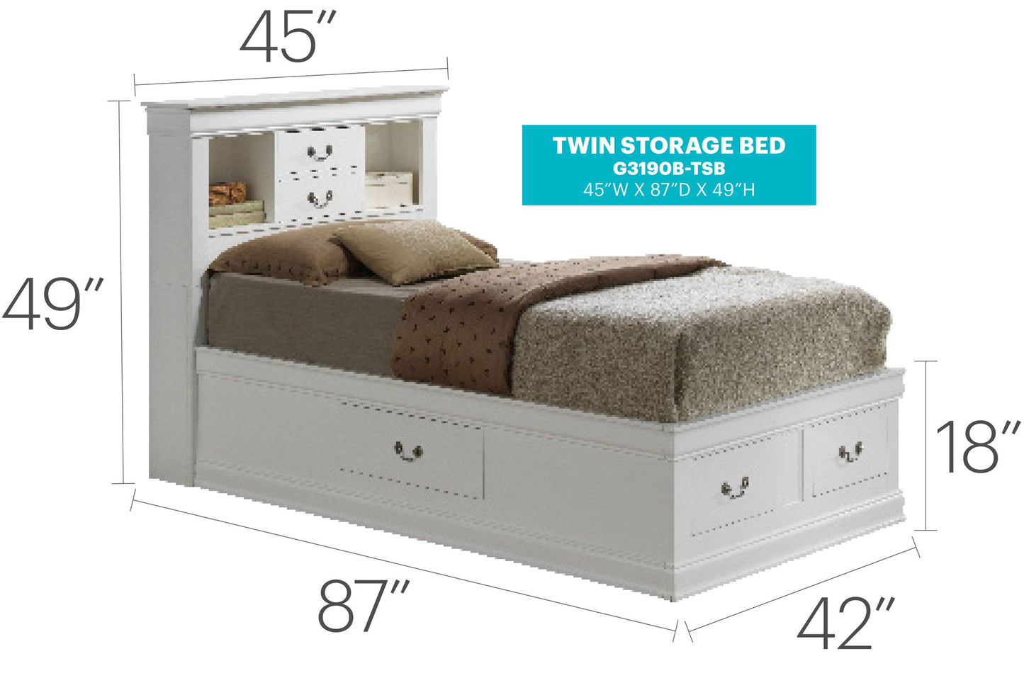 Glory Furniture - Louis Phillipe - Bookcase Storage Bed