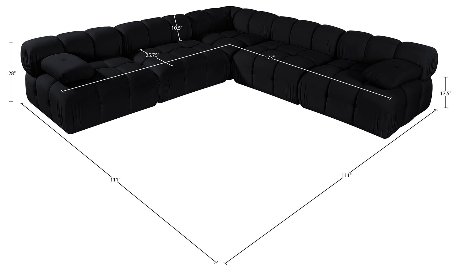 Orin - Velvet Fabric 5 Piece Modular Sectional