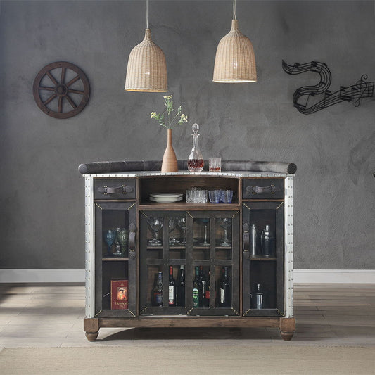 Rahma - Bar Table - Antique Ebony Top Grain Leather & Aluminum