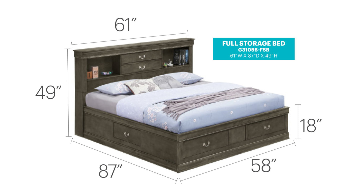 Glory Furniture - Louis Phillipe - Bookcase Storage Bed