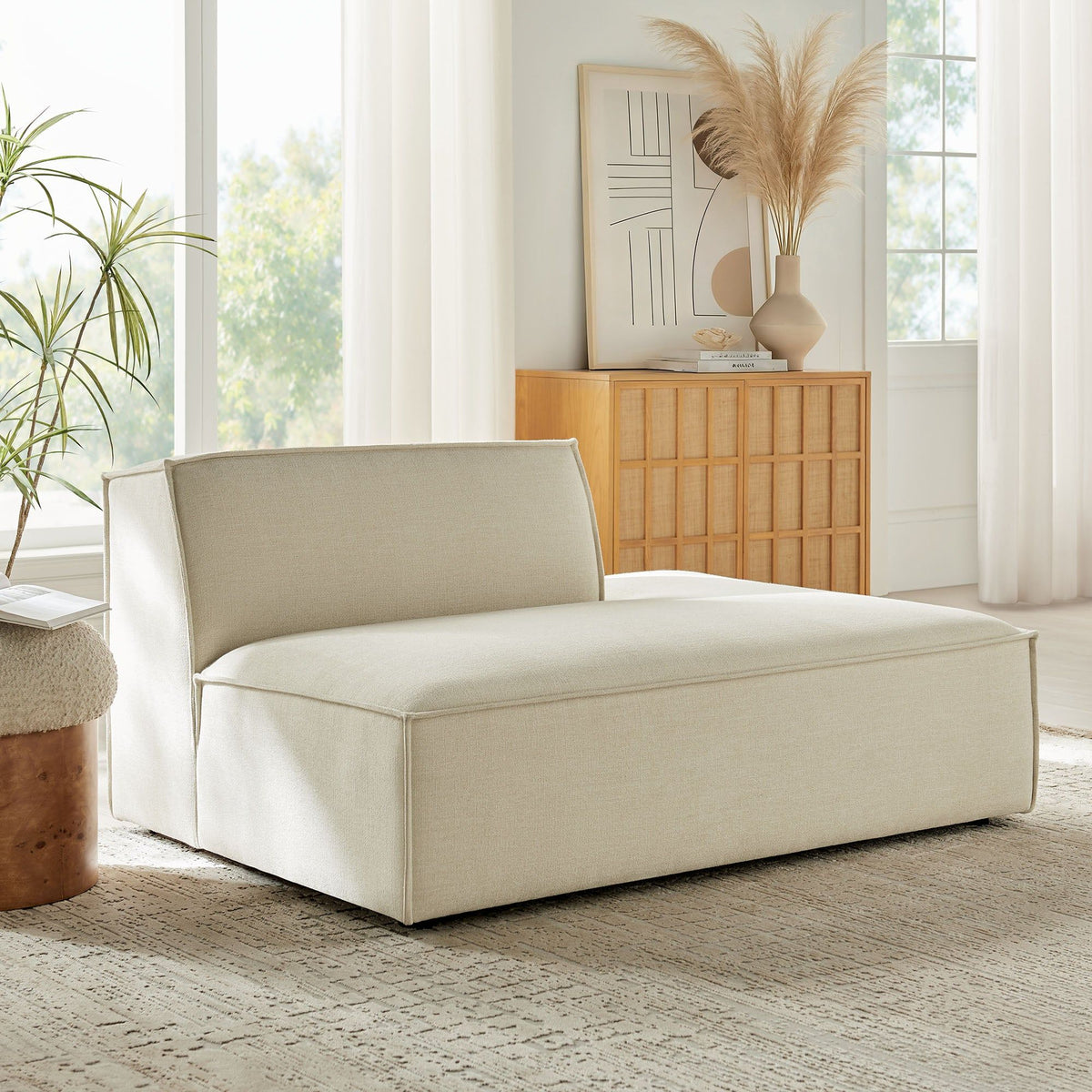 Restore Performance Fabric Upholstered Right-Facing Armless Modular Chaise - Ecru