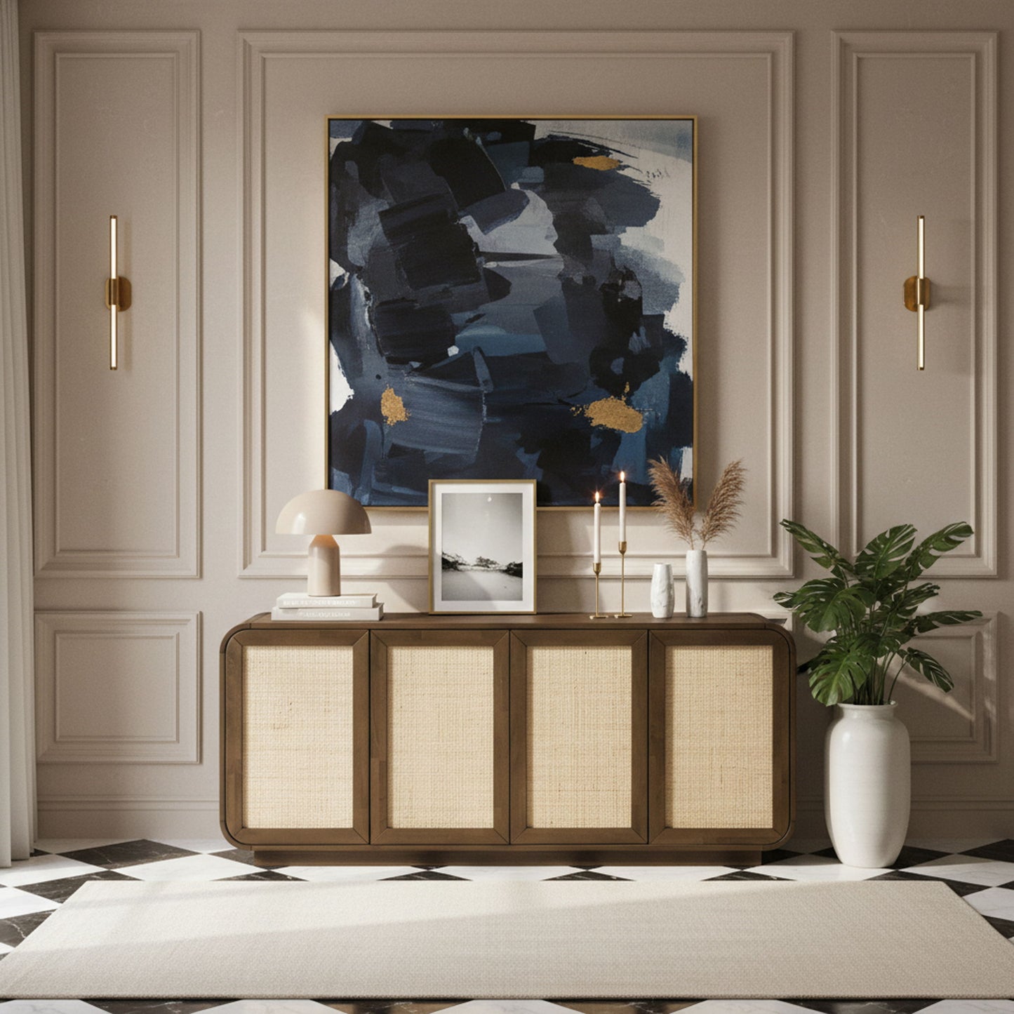 Windsor - Solid Wood And Brown Cane Sideboard / Buffet - Brown