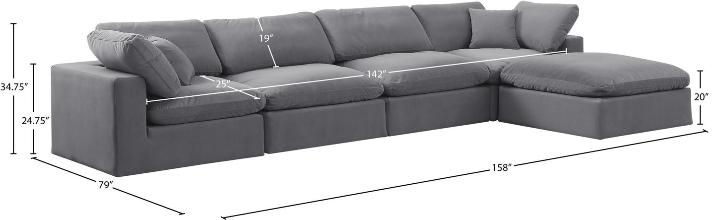 Comfy - 5 Piece Velvet Modular Sectional With Chaise