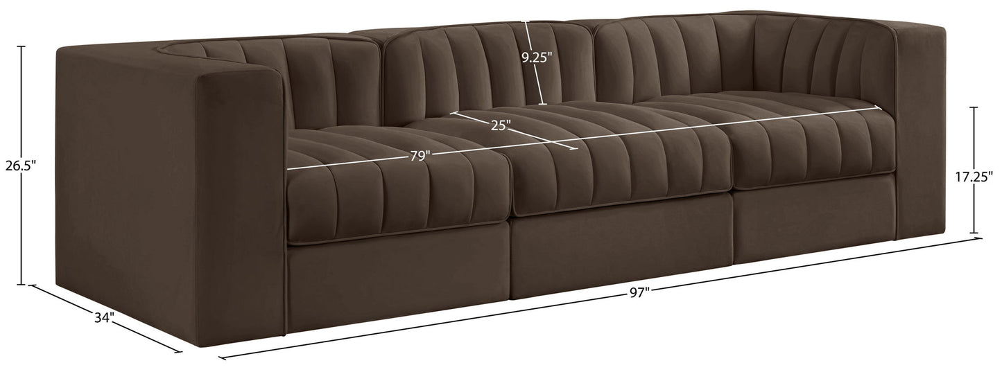 Rummi - Velvet Performance Fabric Upholstered 3 Piece Modular Sofa