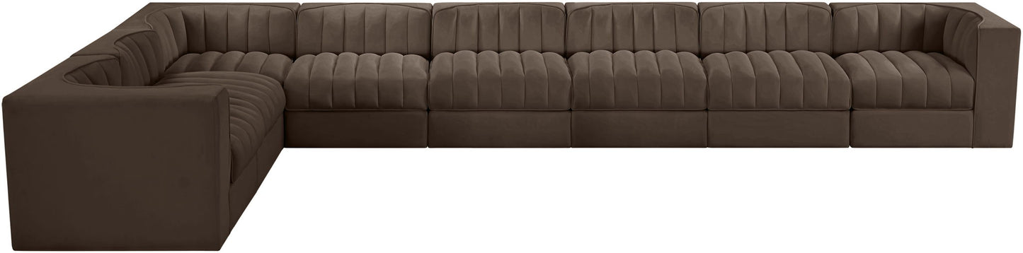 Rummi - Velvet Performance Fabric Upholstered 8 Piece Modular Sectional (With 3 Corner Chairs)