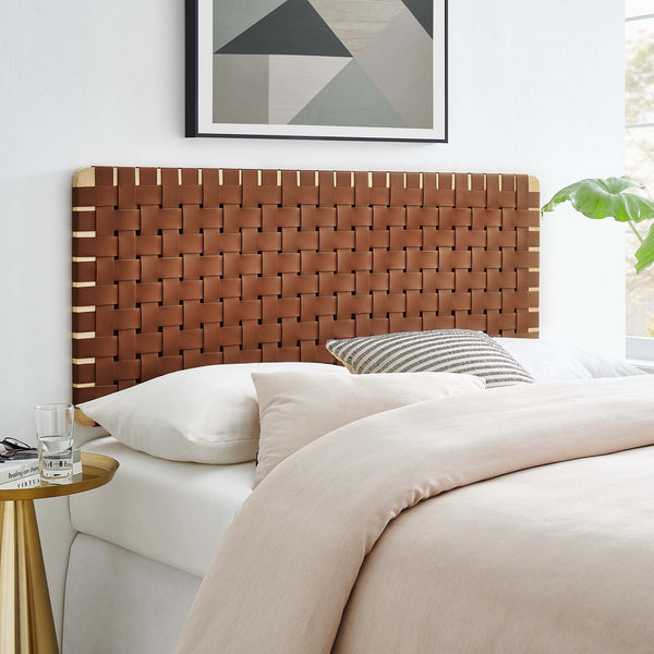 Sparta Weave Wall-Mount Vegan Leather Headboard - Full, Natural Brown