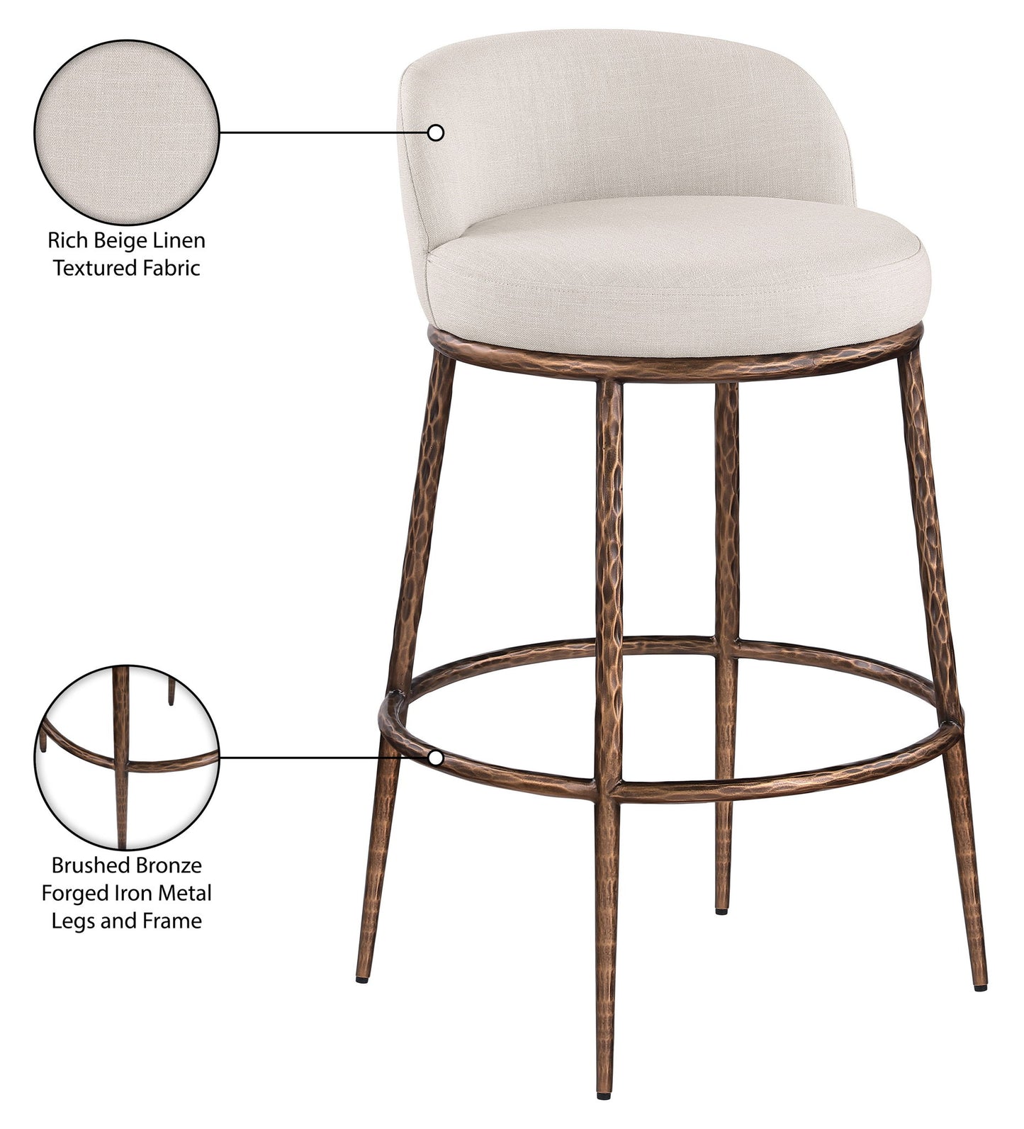 Ferro - Performance Fabric Upholstered Bar Stool - Antique Bronze