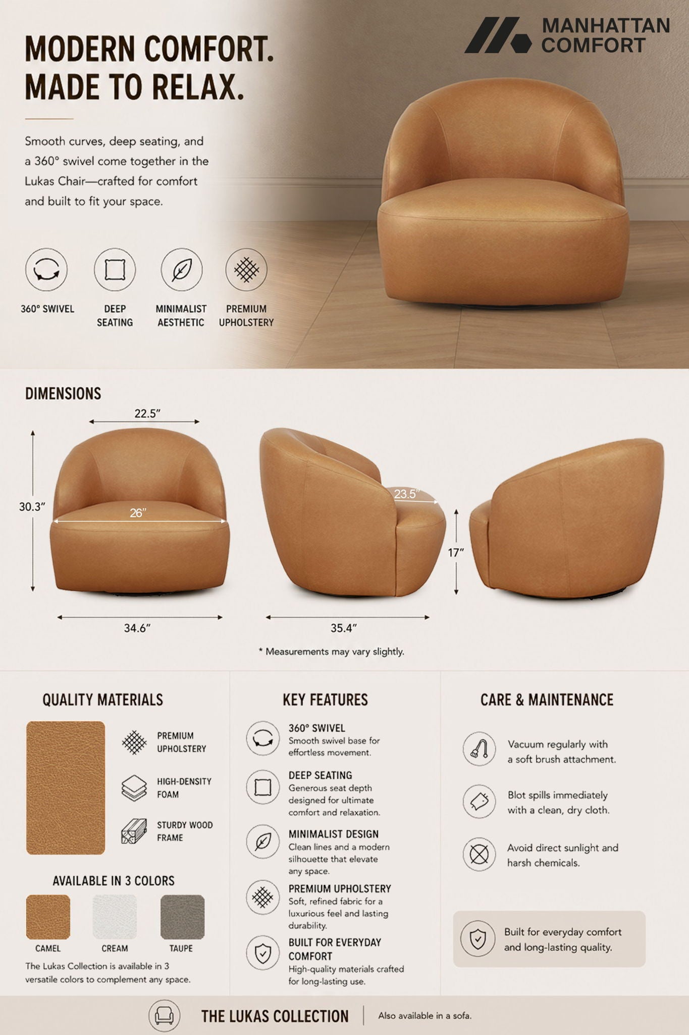 Manhattan Lukas - Upholstered Swivel Accent Chair