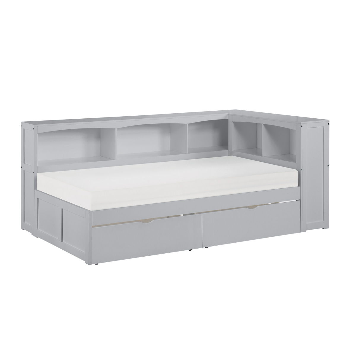Orion Twin Bookcase Corner Platform Bed with Storage Boxes