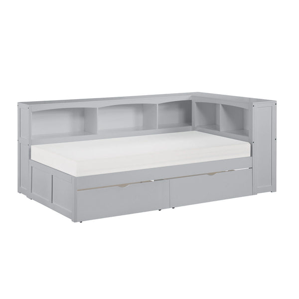 Orion Twin Bookcase Corner Platform Bed with Storage Boxes