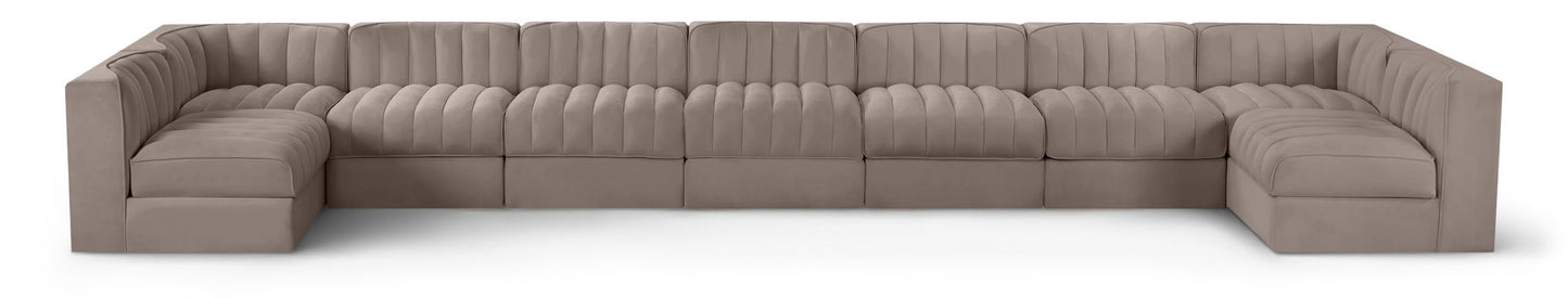 Rummi - Armless Velvet Performance Fabric Upholstered 9 Piece Modular Sectional