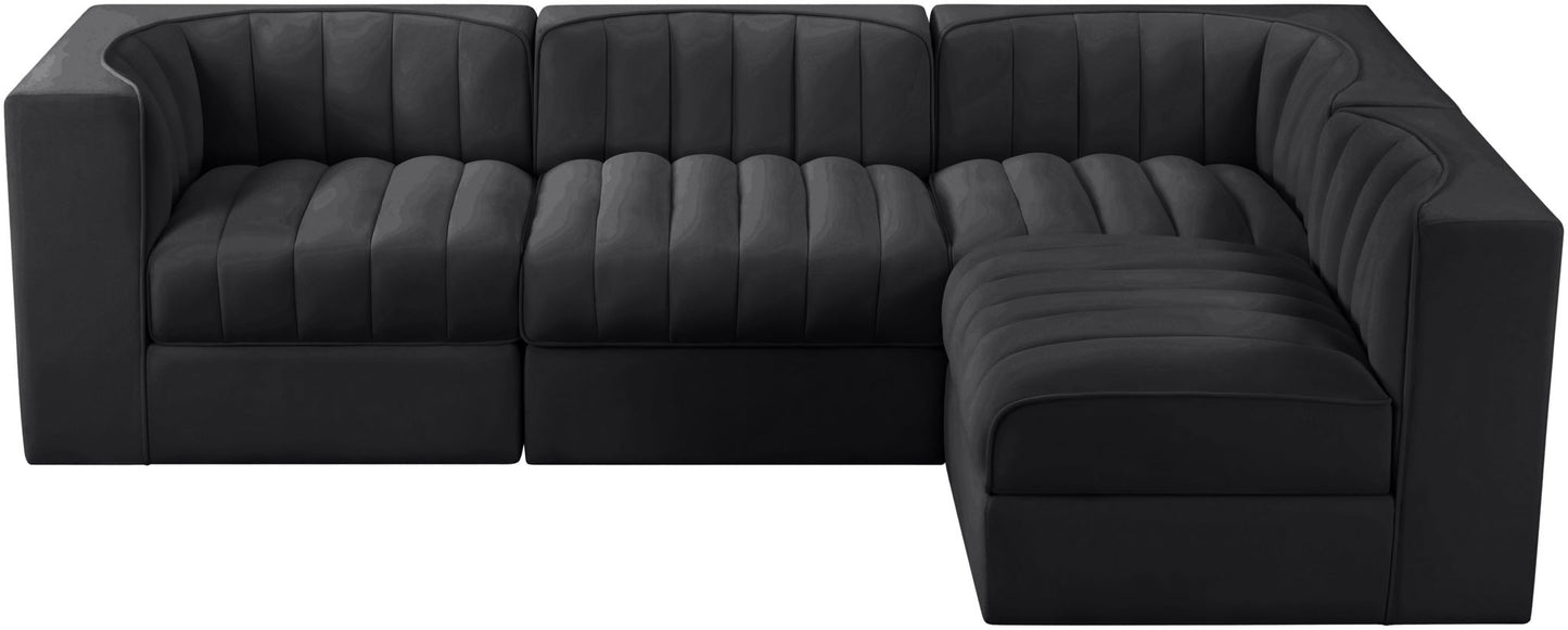 Rummi - Velvet Performance Fabric Upholstered 4 Piece Modular Sectional