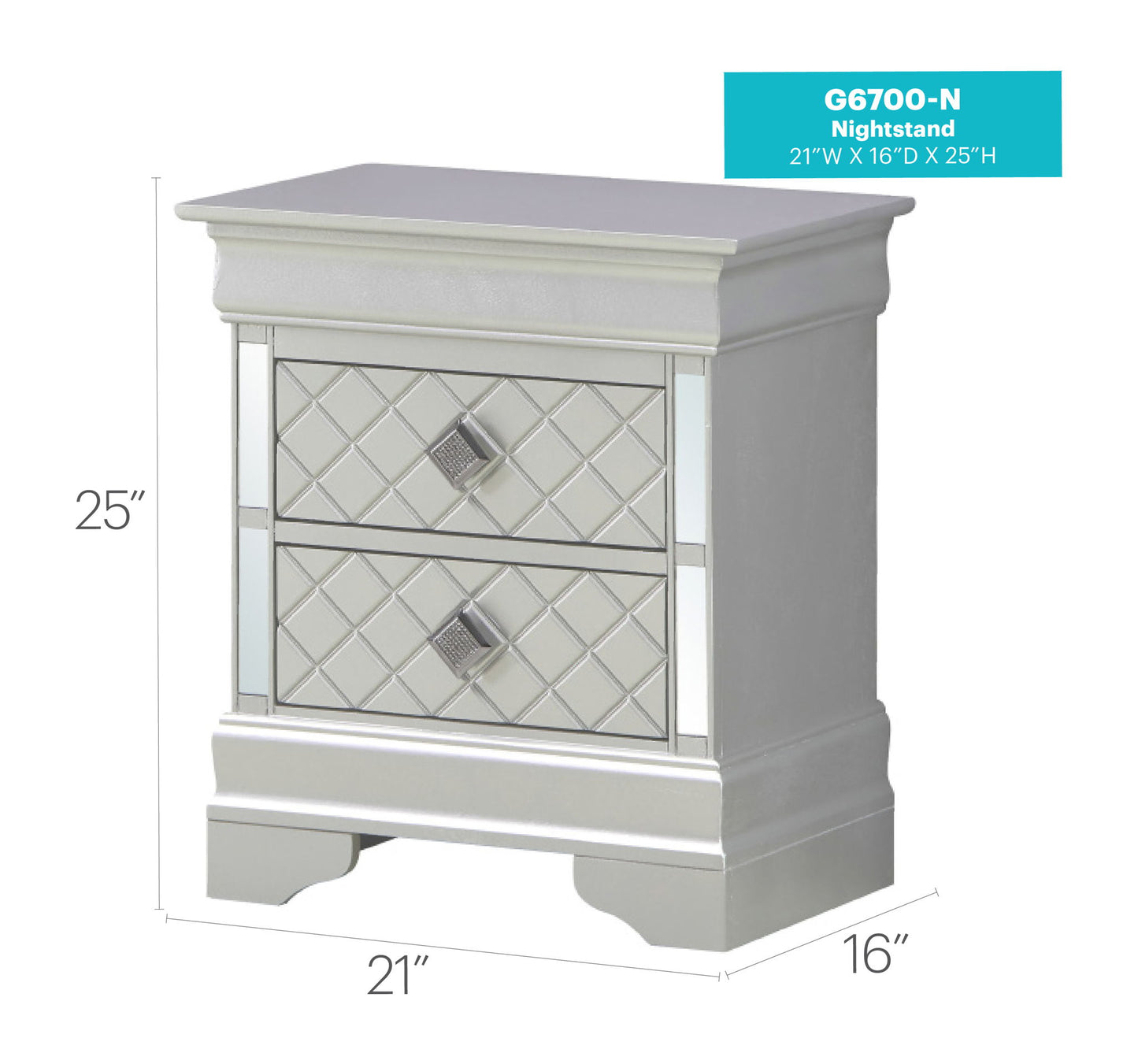 Verona - 24" Nightstand - Silver Champagne
