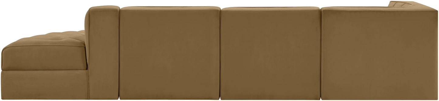 Rummi - Velvet Performance Fabric Upholstered 4 Piece Modular Sectional With Reverse Corner Chair