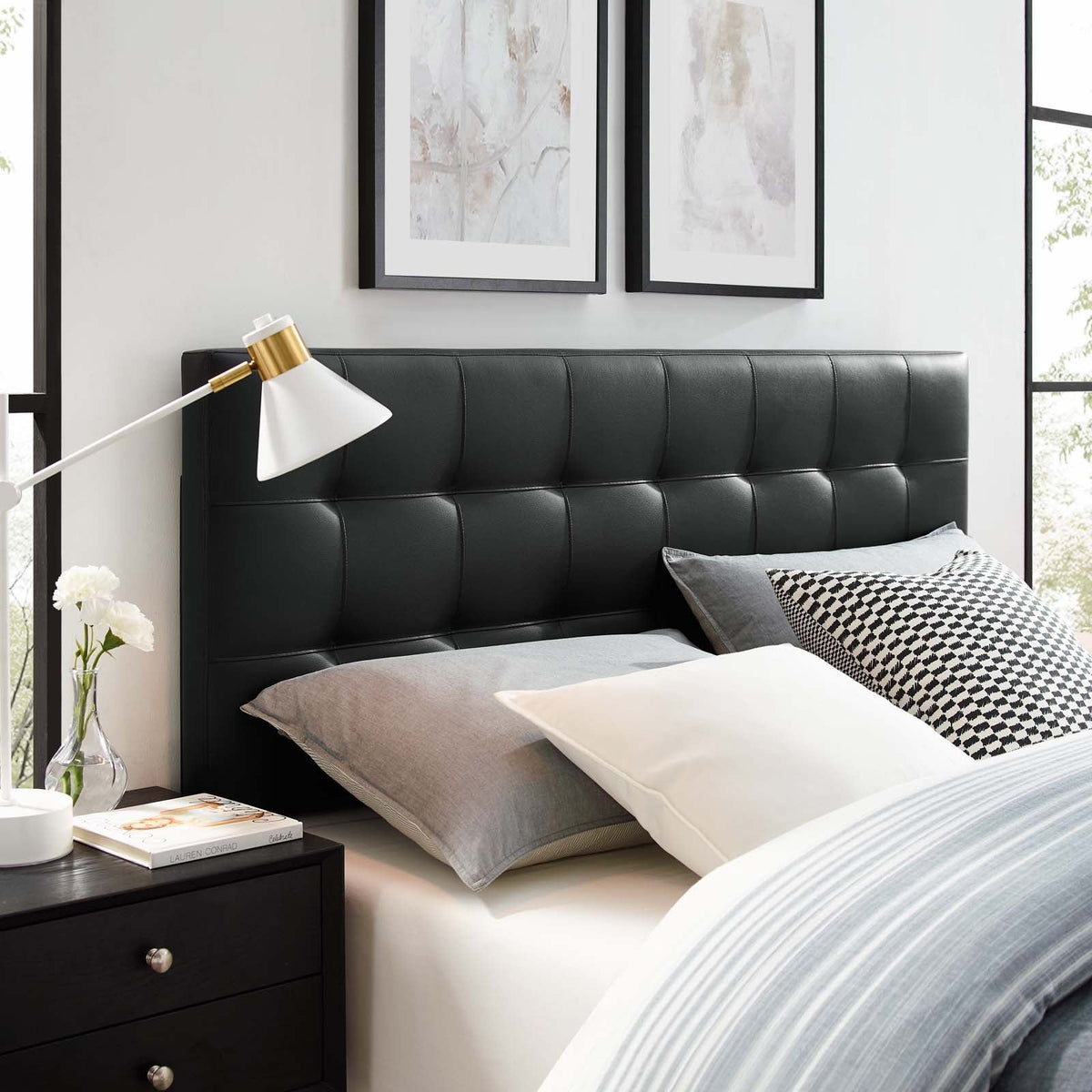 Lily Upholstered Vinyl Headboard - Queen, Black