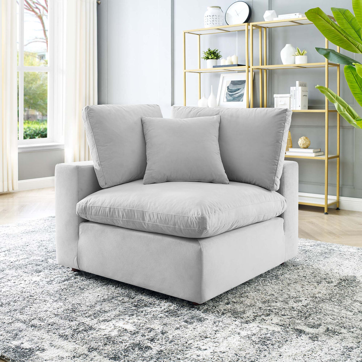 Commix Down Filled Overstuffed Performance Velvet Corner Chair - Light Gray