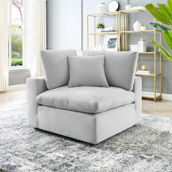 Commix Down Filled Overstuffed Performance Velvet Corner Chair - Light Gray
