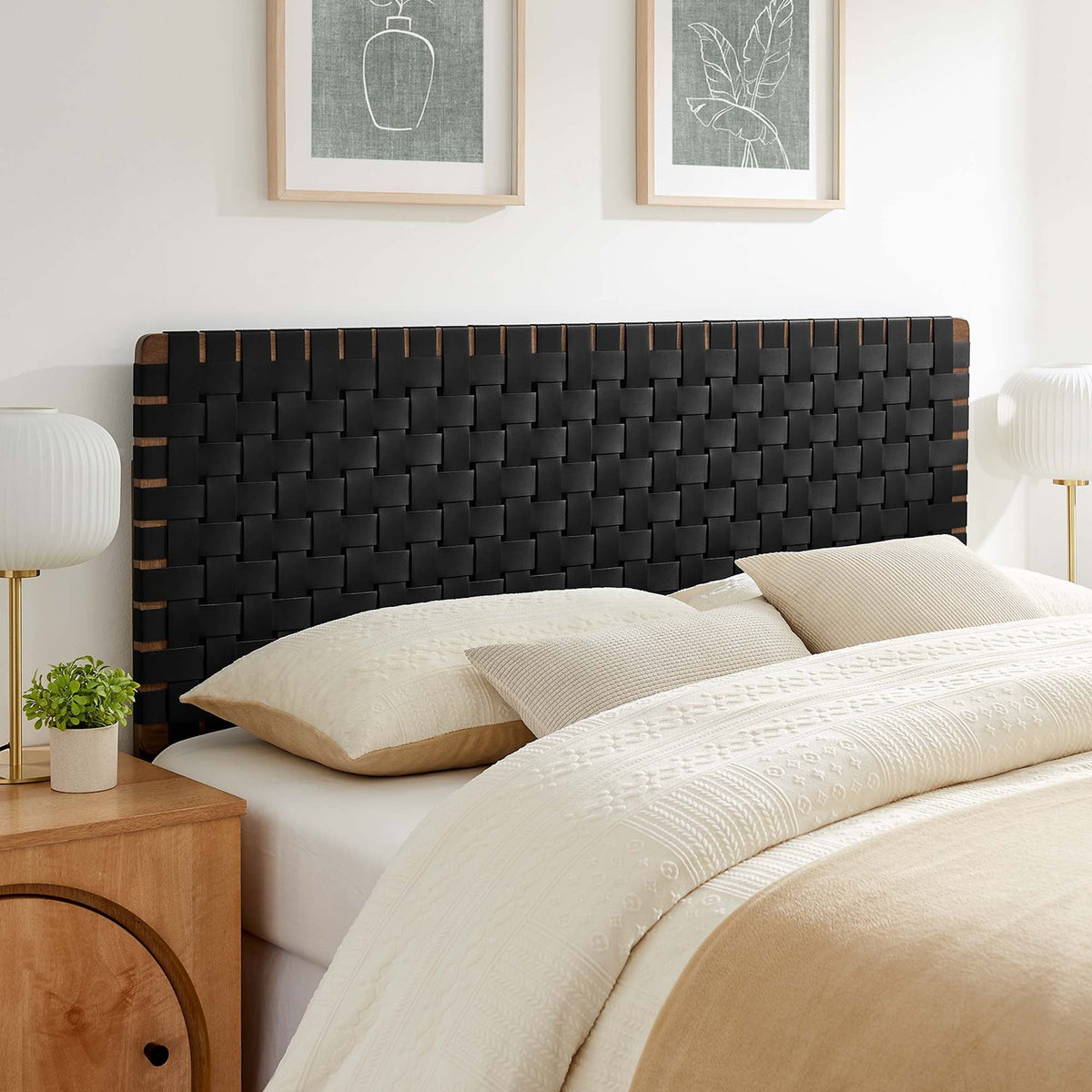 Sparta Weave Vegan Leather Headboard - Queen, Walnut Black