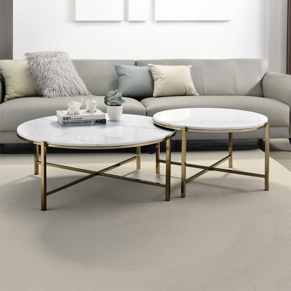 Zaidee - Nesting Table Set - Natural Marble Top & Nickel