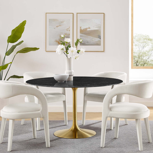 Lippa Round 54" Dining Table - Faux Marble, Gold Black