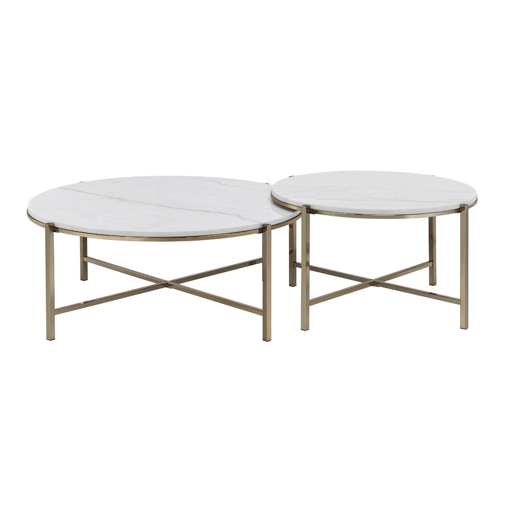 Zaidee - Nesting Table Set - Natural Marble Top & Nickel