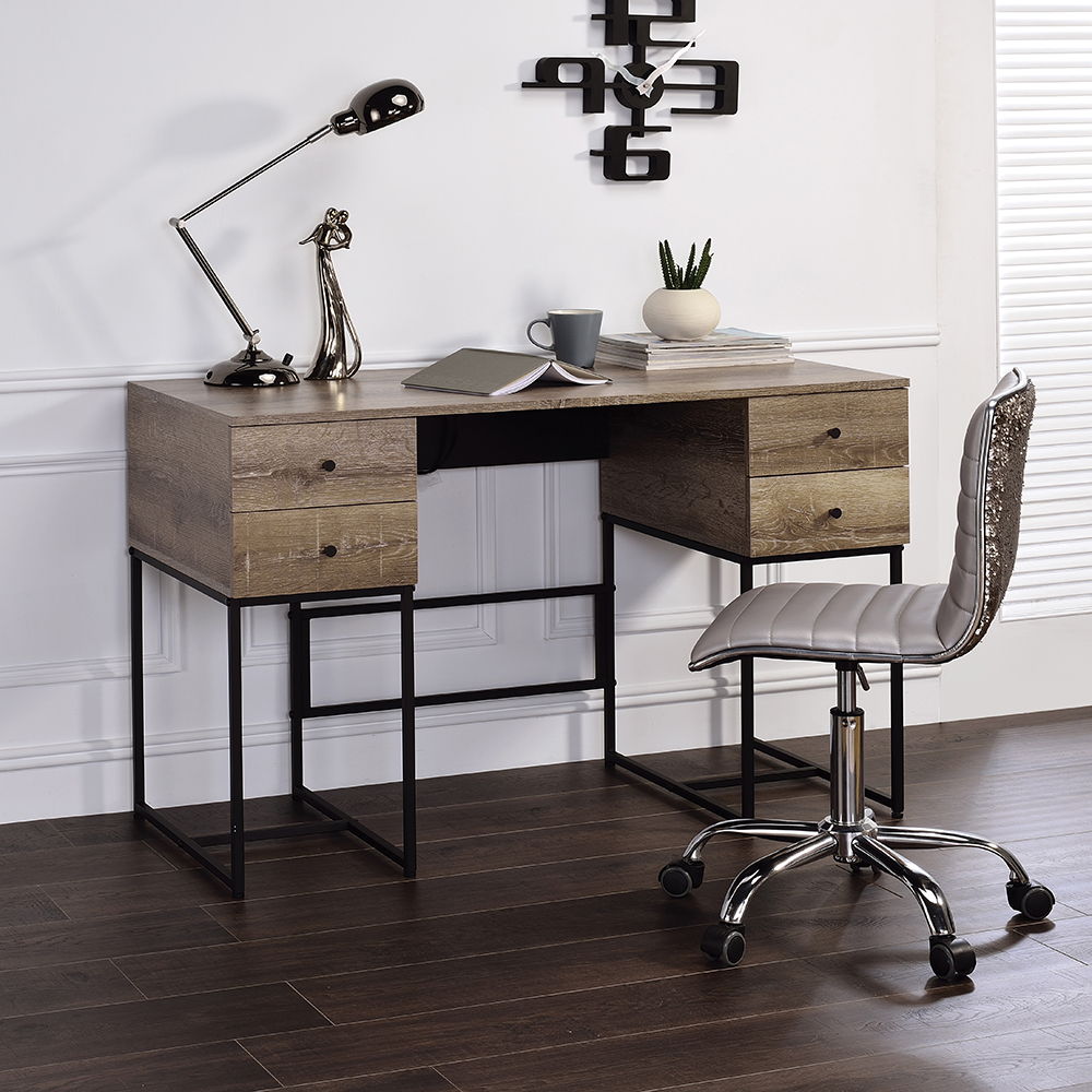 Desirre - Writing Desk With USB - Rustic Oak & Black