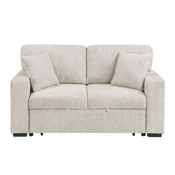 Alcove Love Seat with Pull-out Bed, Arms with Shelves and Charging Ports