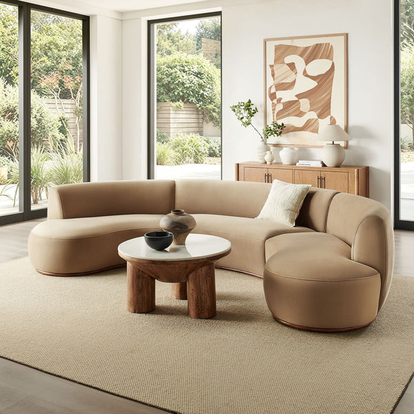 Rialta 3 Piece Curved Performance Velvet Sectional Sofa - Taupe