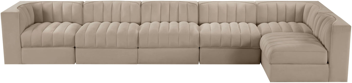 Rummi - Velvet Performance Fabric Upholstered 6 Piece Modular Sectional, L-Shaped (Right)