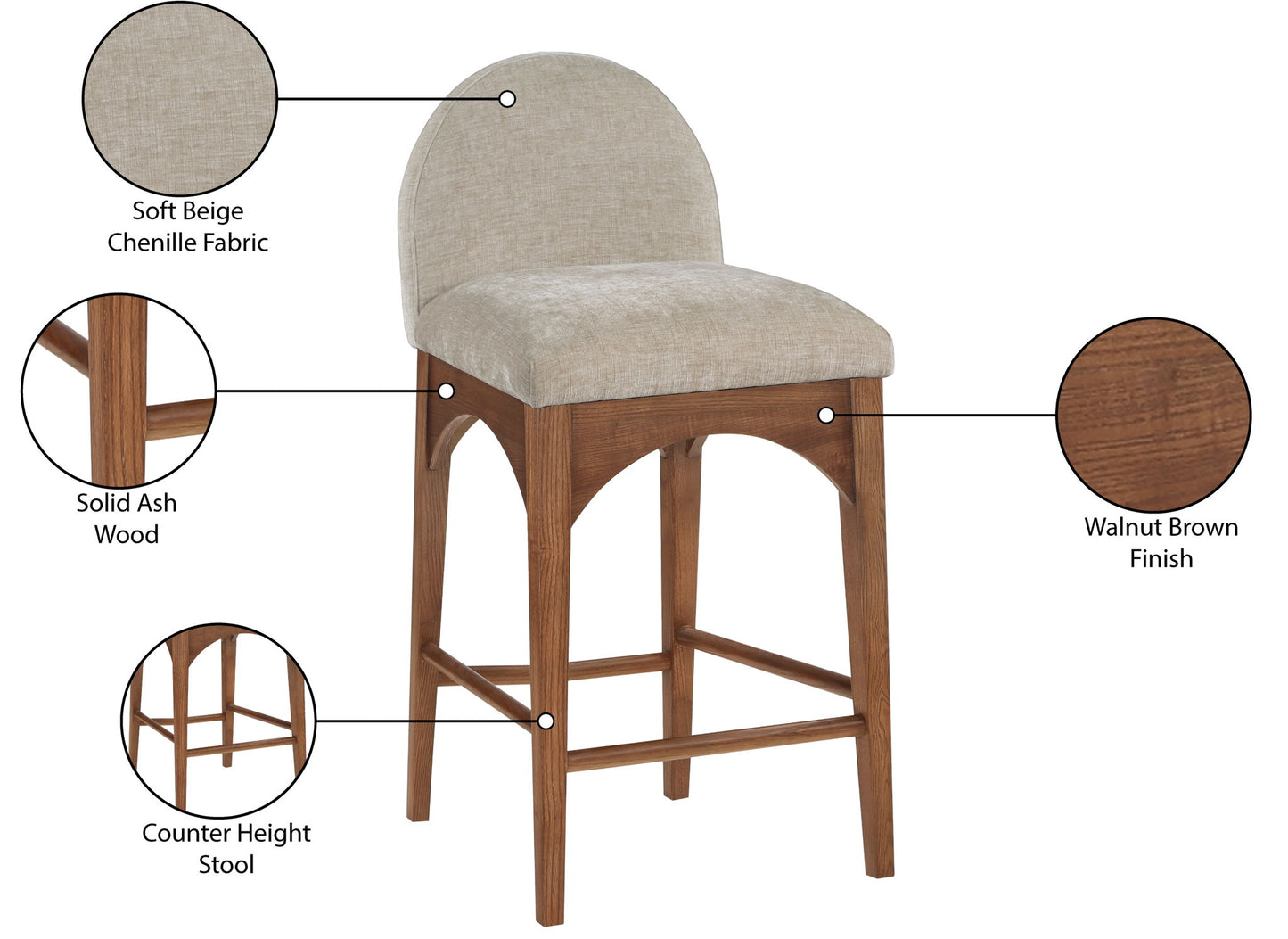 Waldorf - Chenille Stool With Brown Legs