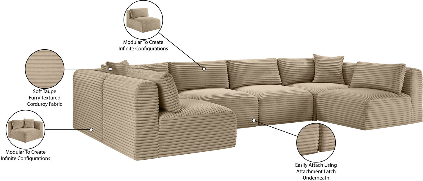 Shaggy - Fabric 6 Piece Modular U-Shaped Armless Sectional