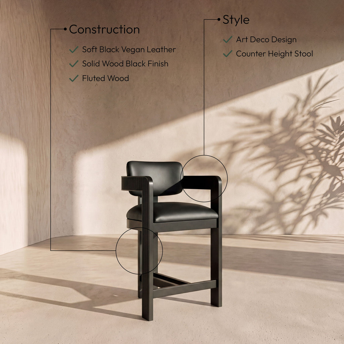 Sacha - Vegan Leather Upholstered Counter Stool With Black Base
