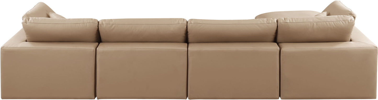 Comfy - 5 Piece Faux Leather Modular Sectional With Chaise - Tan