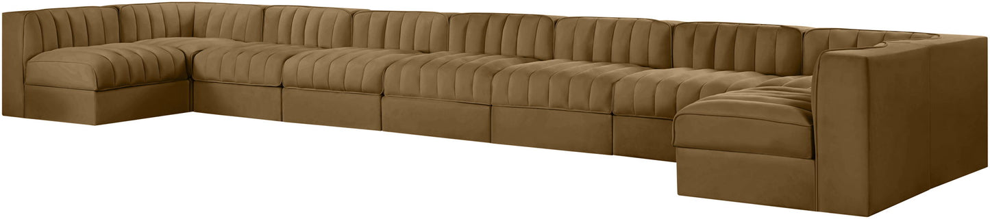 Rummi - Armless Velvet Performance Fabric Upholstered 9 Piece Modular Sectional