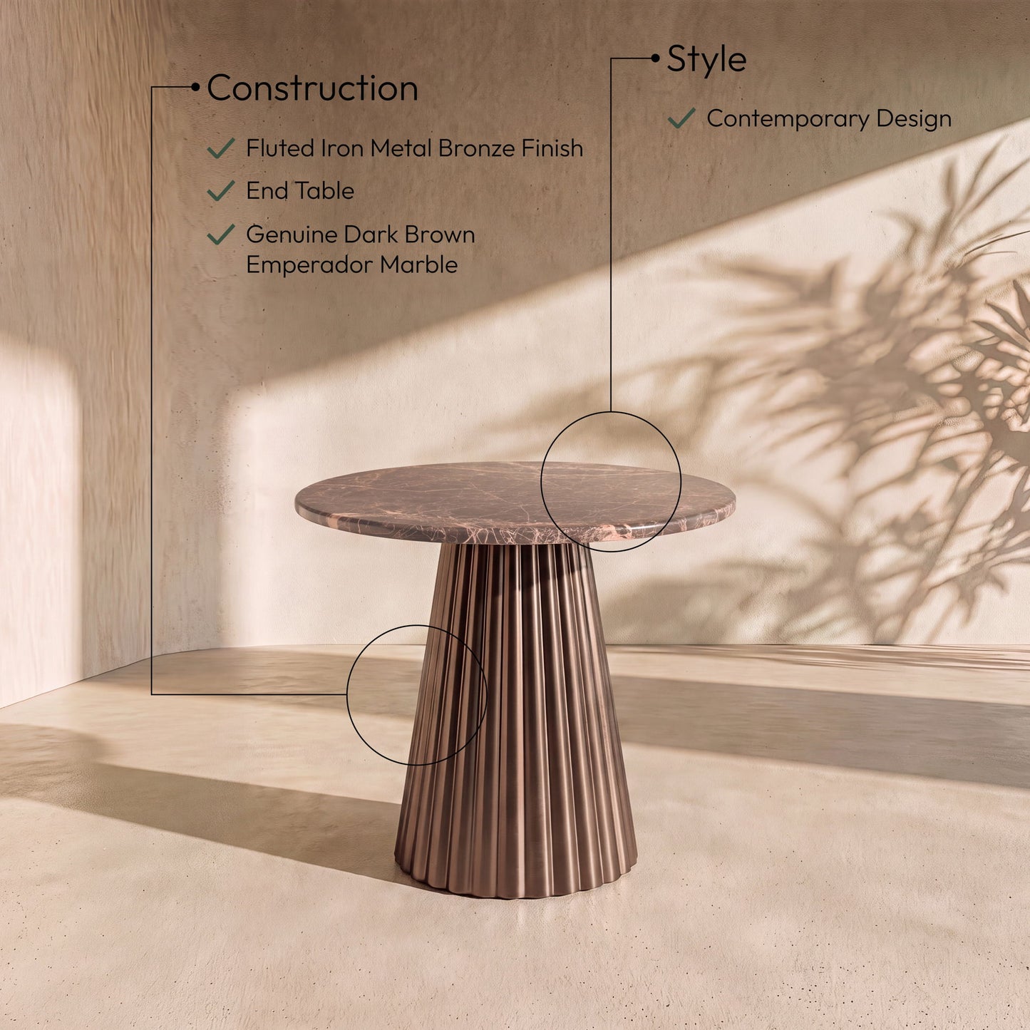 Cindra - Genuine Marble Top And Iron Base Table
