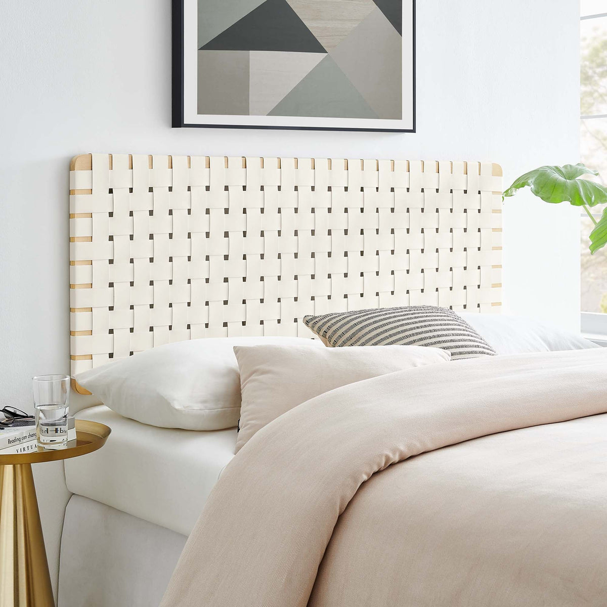 Sparta Weave Wall-Mount Vegan Leather Headboard - Full, Natural Beige