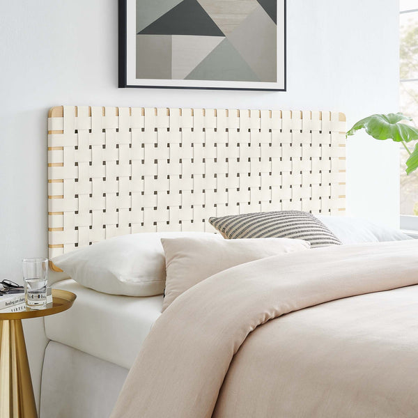 Sparta Weave Wall-Mount Vegan Leather Headboard - Full, Natural Beige