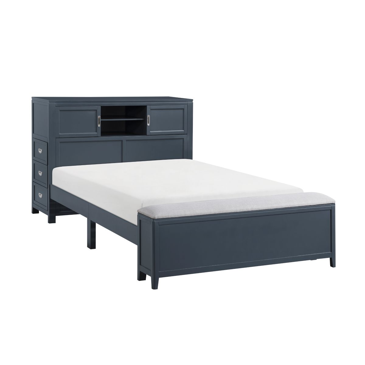 Sloane Full Bookcase Platform Bed with Hidden Desk, Stool and Storage Bench