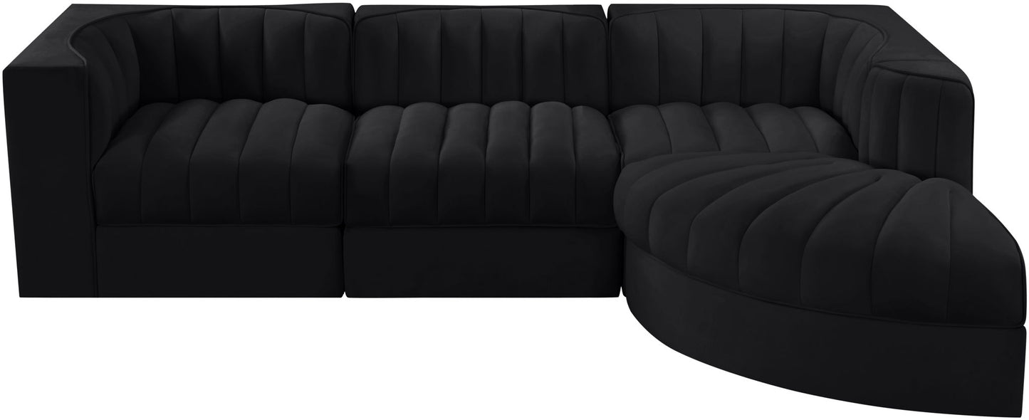 Rummi - Velvet Performance Fabric Upholstered 4 Piece Modular Sectional, With Reverse Corner Chair