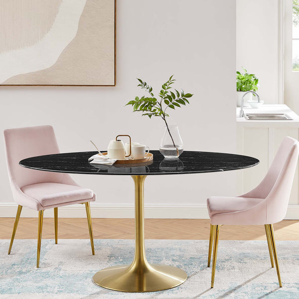 Lippa Oval Artificial Marble Dining Table - 60", Gold Black