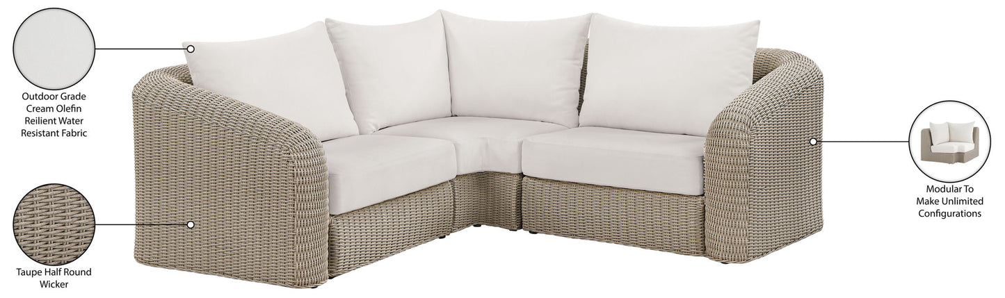Seacrest - Olefin Water Resistant Fabric And Wicker 3 Piece Outdoor Patio Modular Sectional